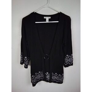 White House Black Market Womens Cardigan Sweater Small Silk Blend Embroidered